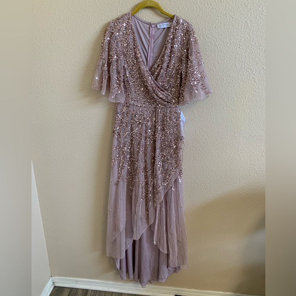 Mac Duggal SEQUINED BUTTERFLY SLEEVE HIGH LOW GOWN 93681 NWT (4)๐ด - Picture 3 of 13